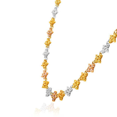Multicolor and 18K Rose, white and Yellow Gold Diamond Necklace