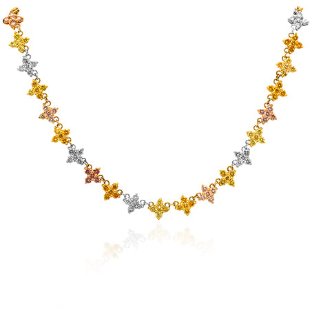 Multicolor and 18K Rose, white and Yellow Gold Diamond Necklace