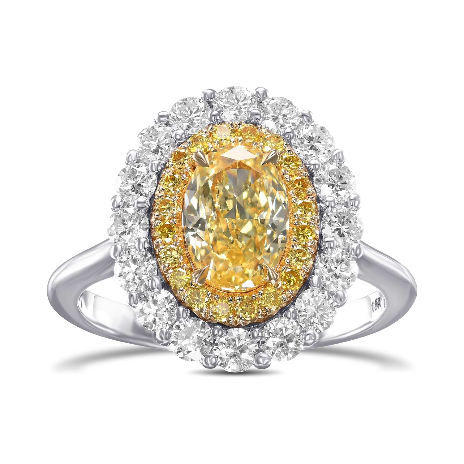 Fancy Intense Yellow Oval Double Halo Diamond Ring