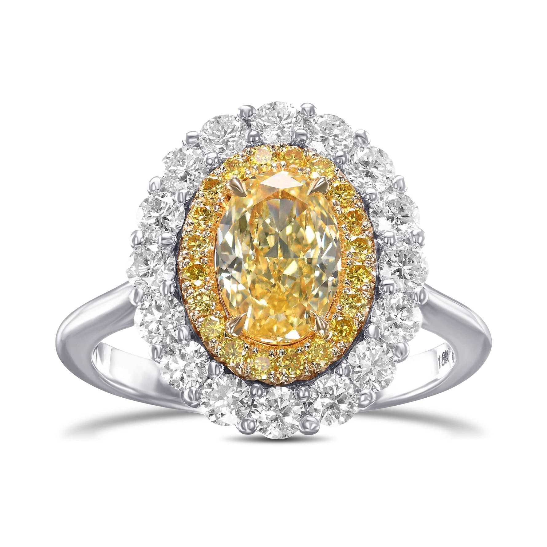 Fancy Intense Yellow Oval Double Halo Diamond Ring