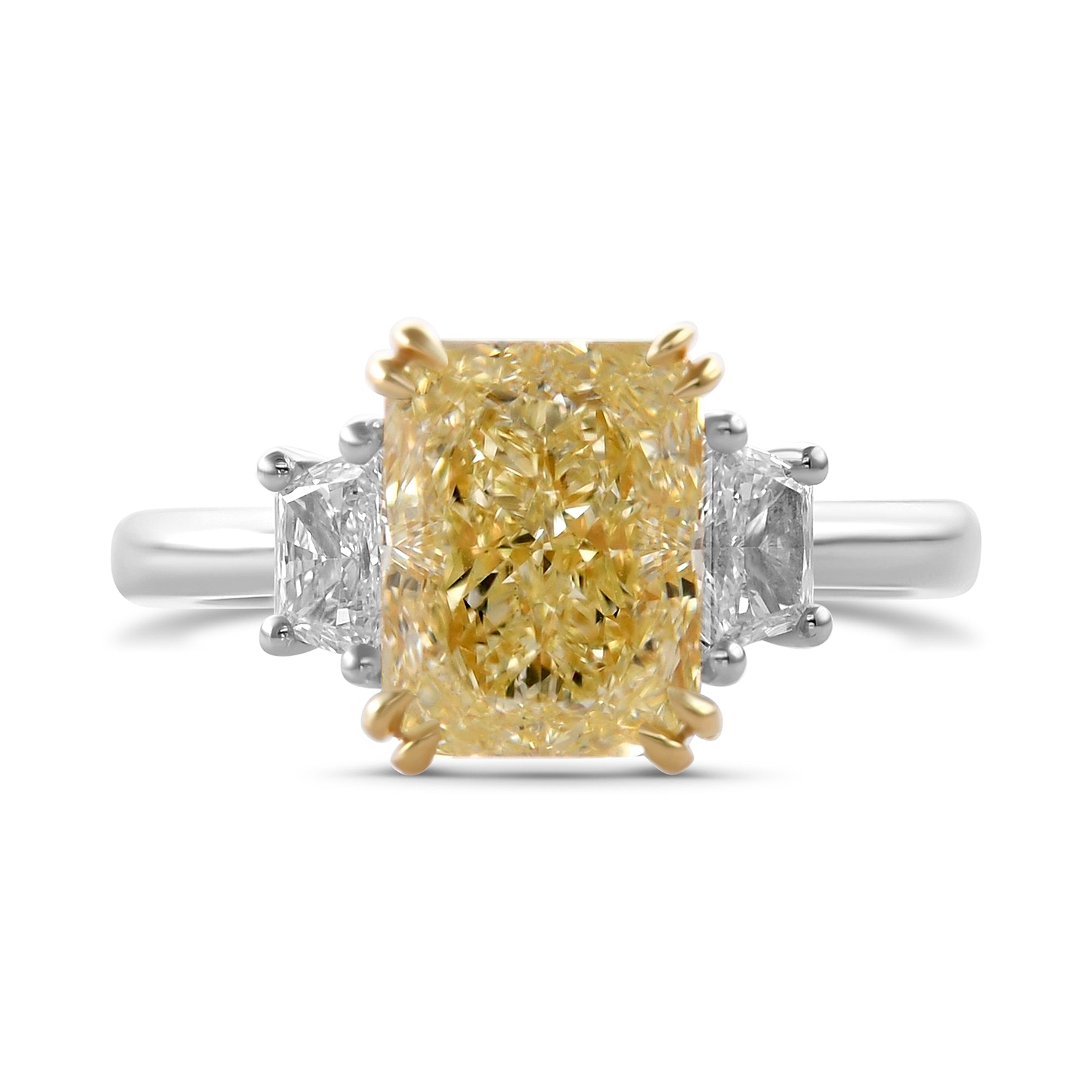 Light Yellow Y-Z Radiant 3 Stones Diamond Ring