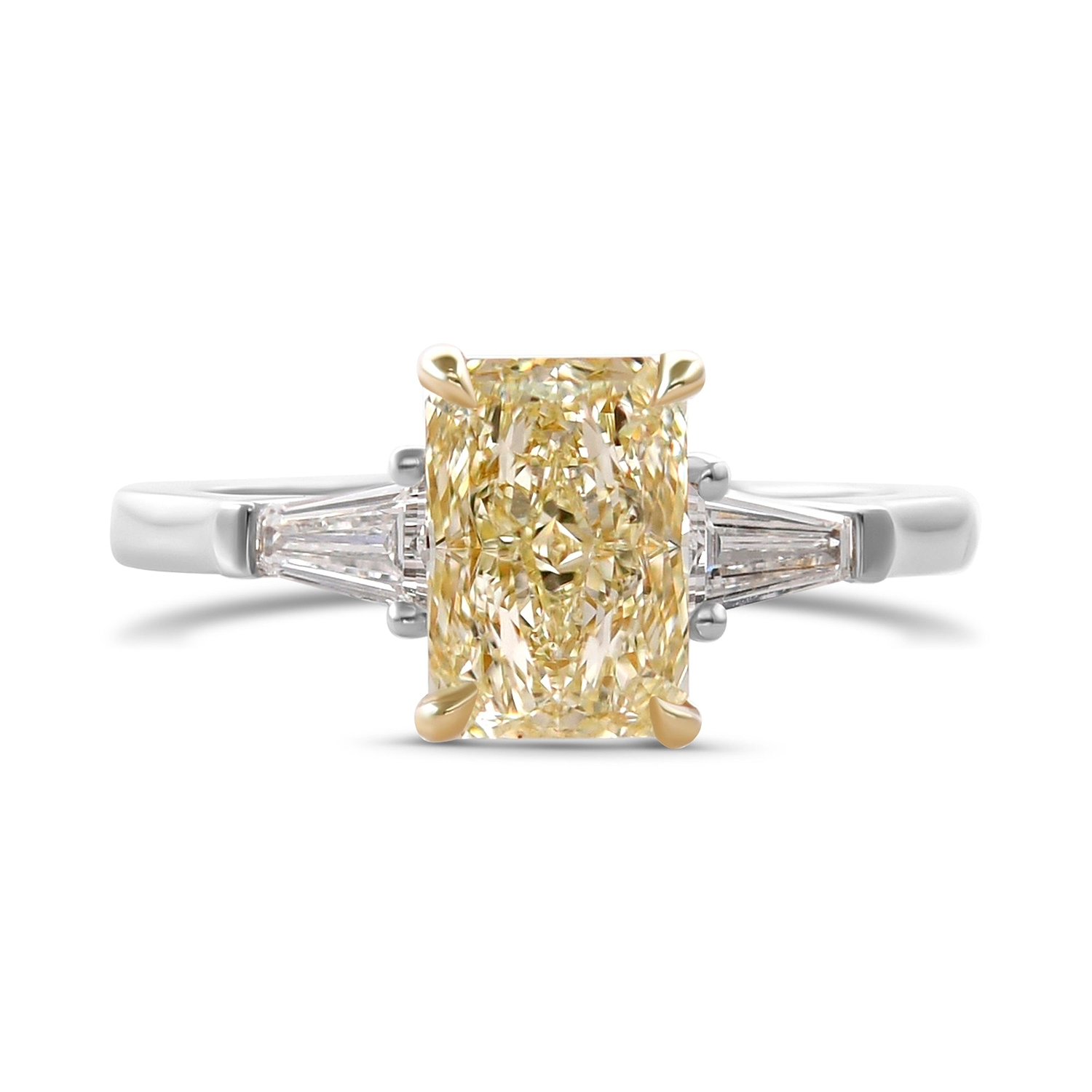Light Yellow W-X Radiant 3 Stones Diamond Ring