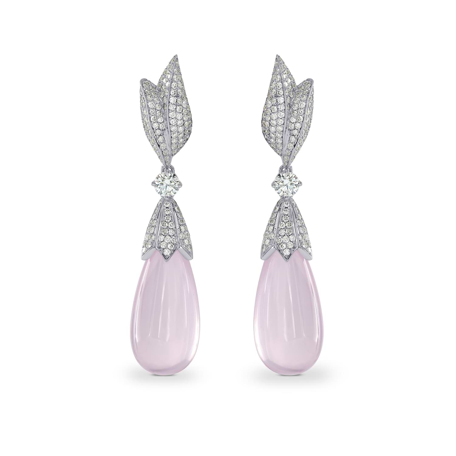 Rose Quartz and Diamond Drop Earrings