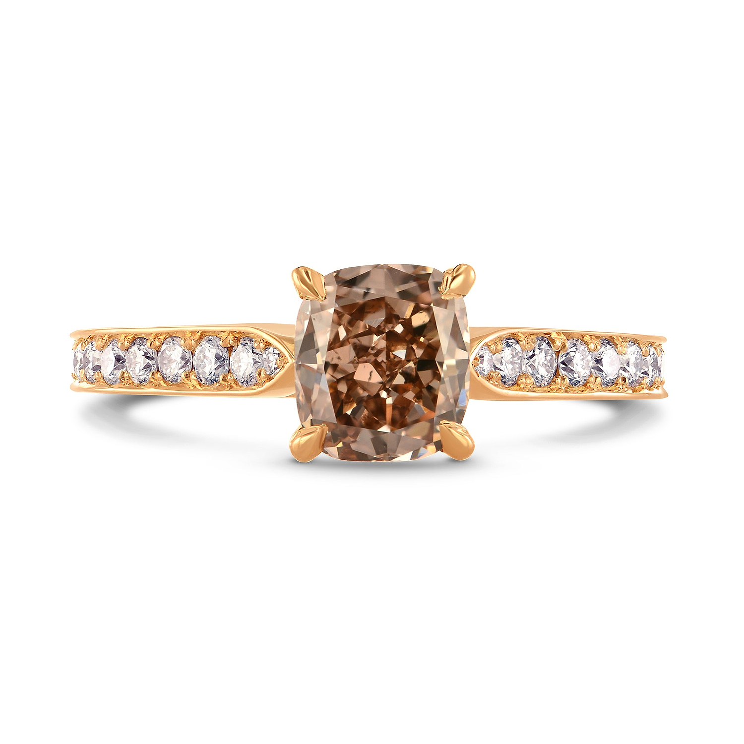 Fancy Brown Cushion & Pave Side-stone Diamond Ring