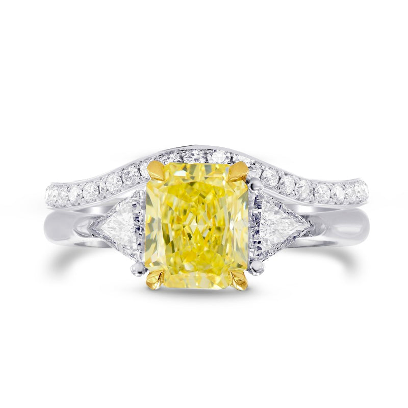 Fancy Yellow Radiant & Triangle  Diamond Engagement Wedding Ring Set