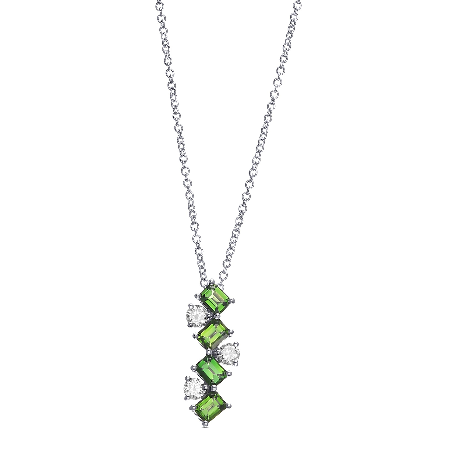 Green Tourmaline and Diamond Drop Pendant