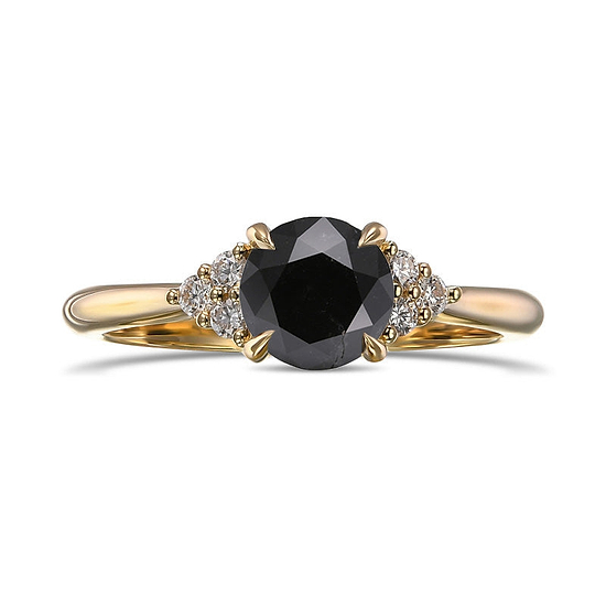 Fancy Black Round Diamond Side-stone Ring