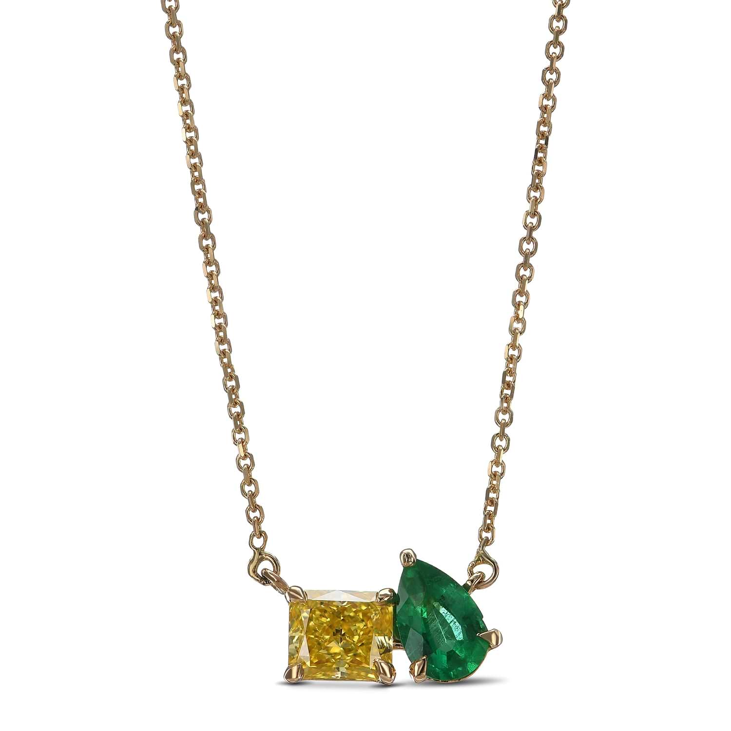 Green Emerald and Fancy Vivid Yellow Diamond Pendant.