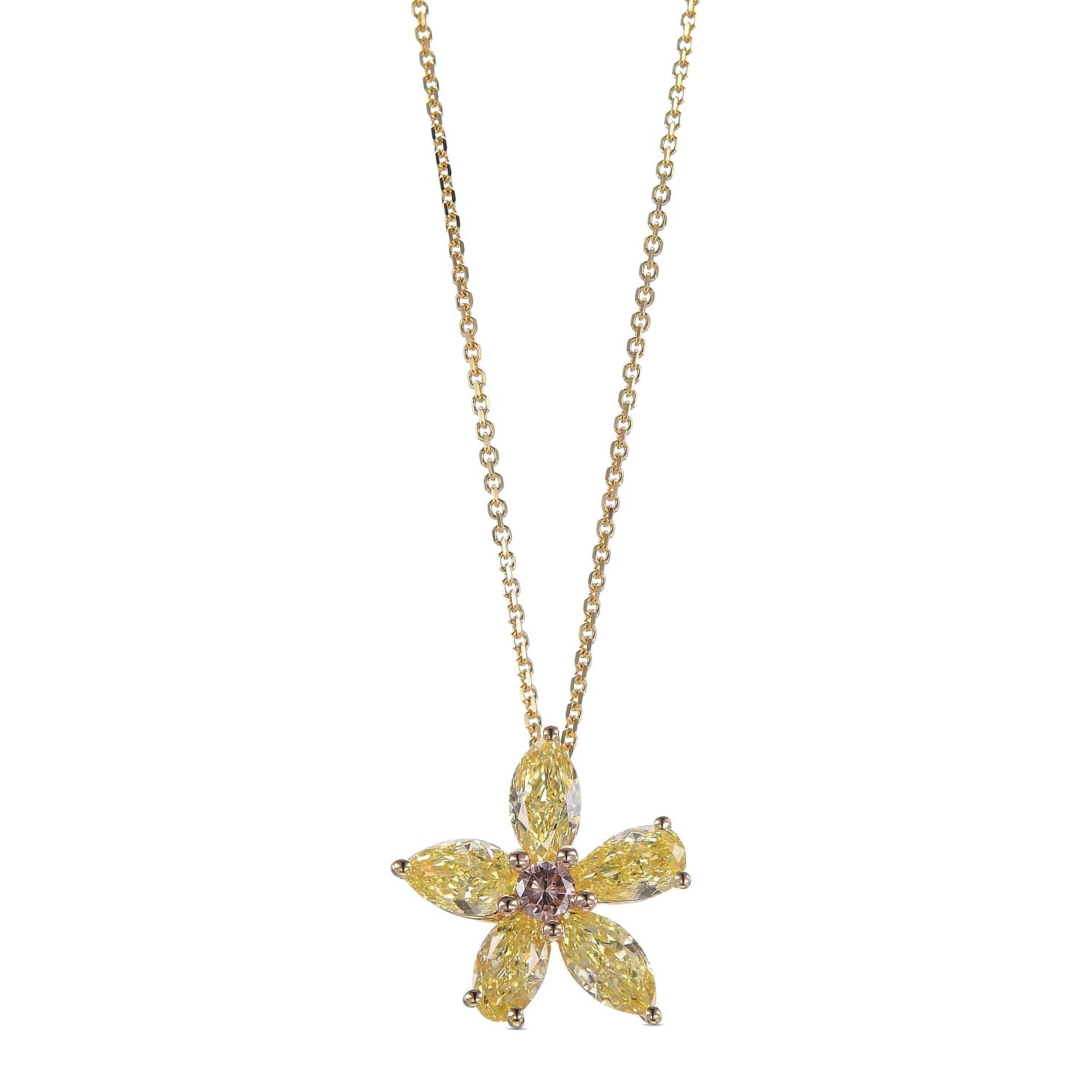 Fancy Intense Orangy Pink & Fancy Yellow Diamond Pendant