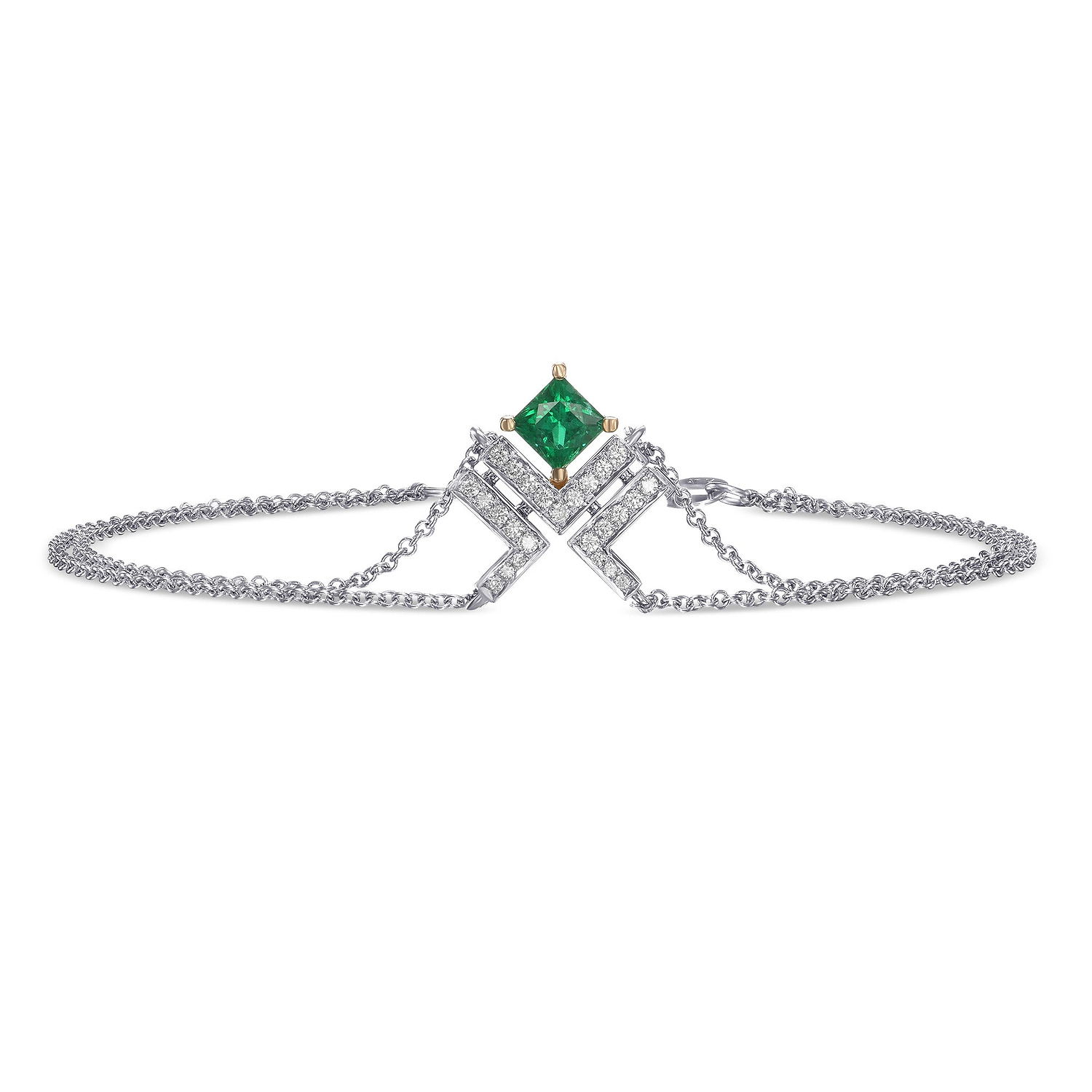 Princess Emerald Leibish Logo Pave Bracelet