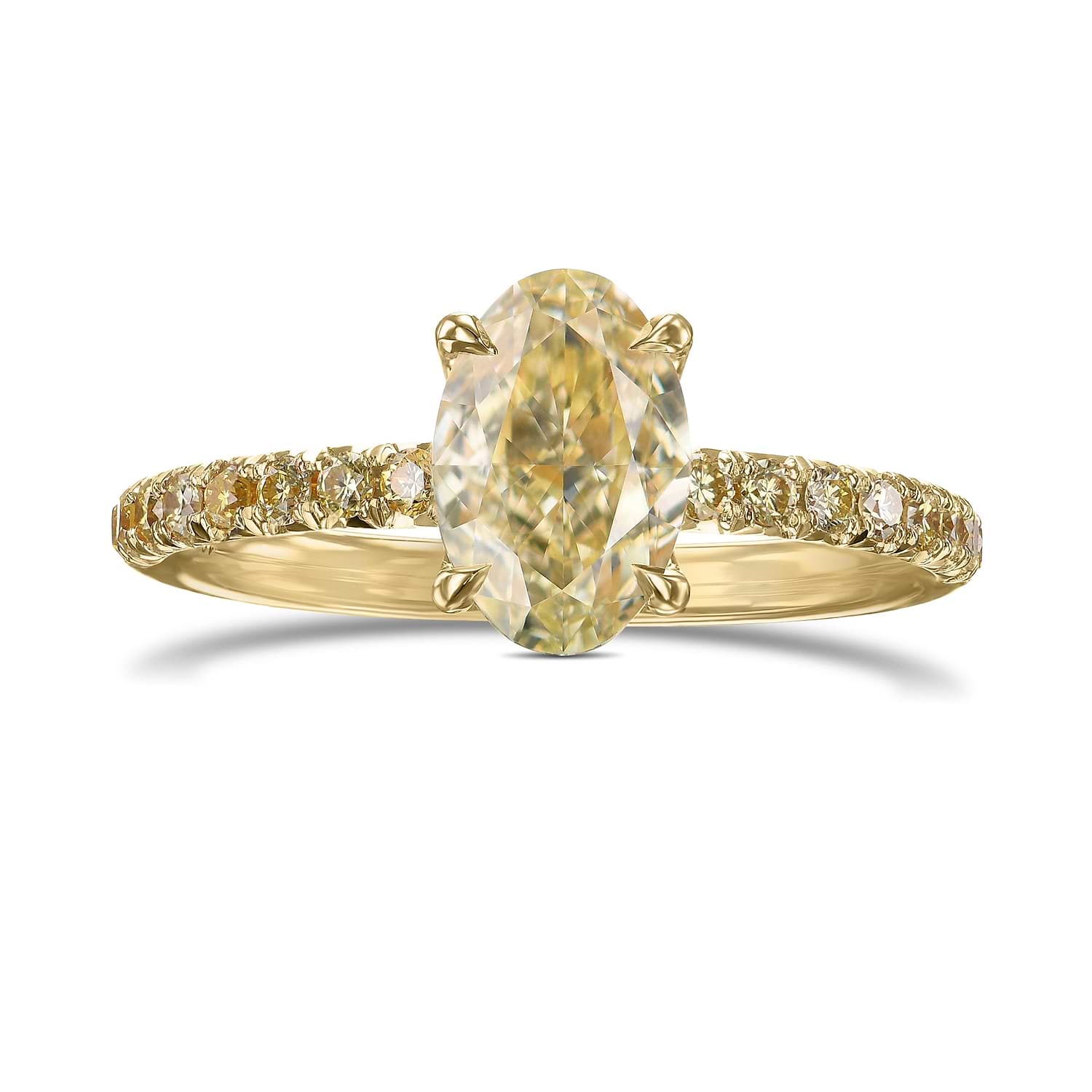 Light Yellow Oval Diamond Side Stones Ring