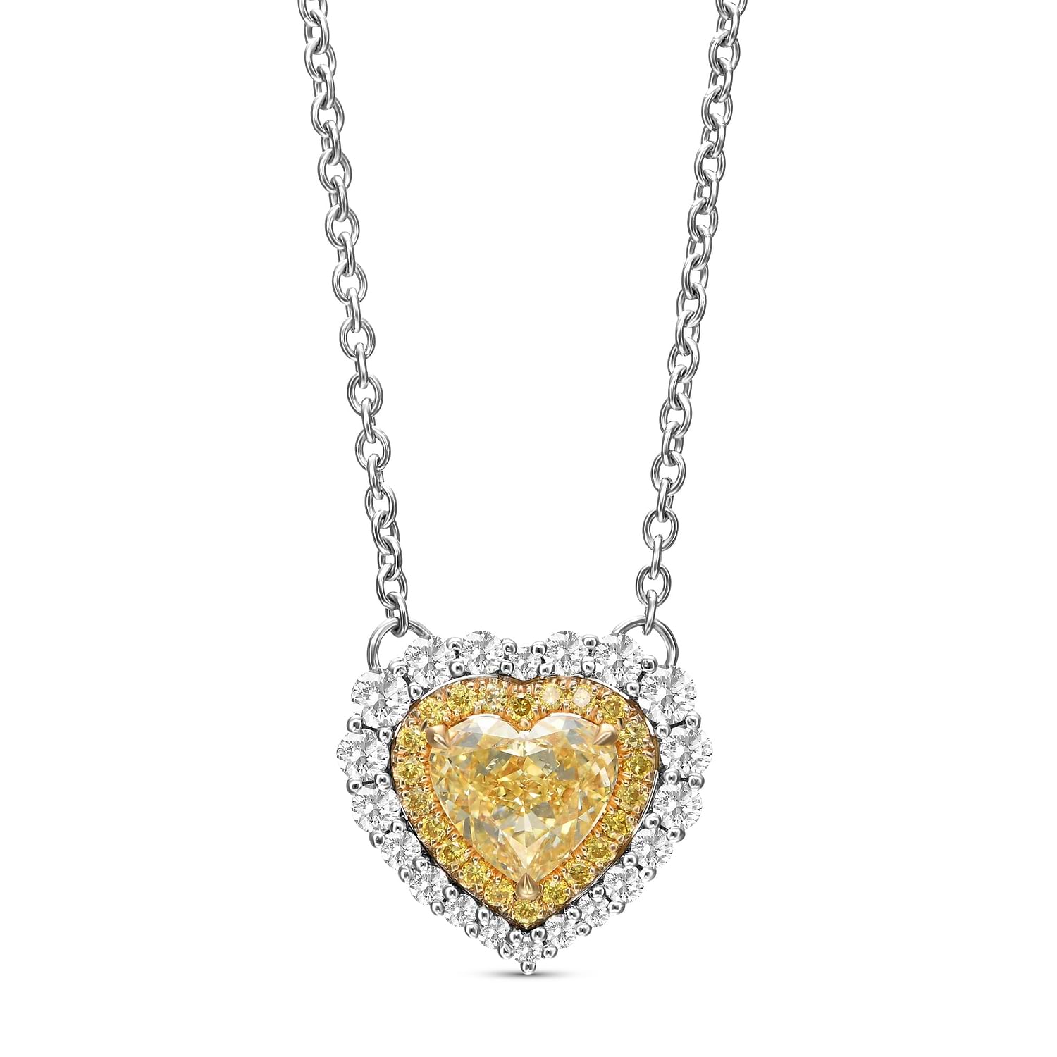 Fancy Yellow Heart Double Halo Diamond Pendant