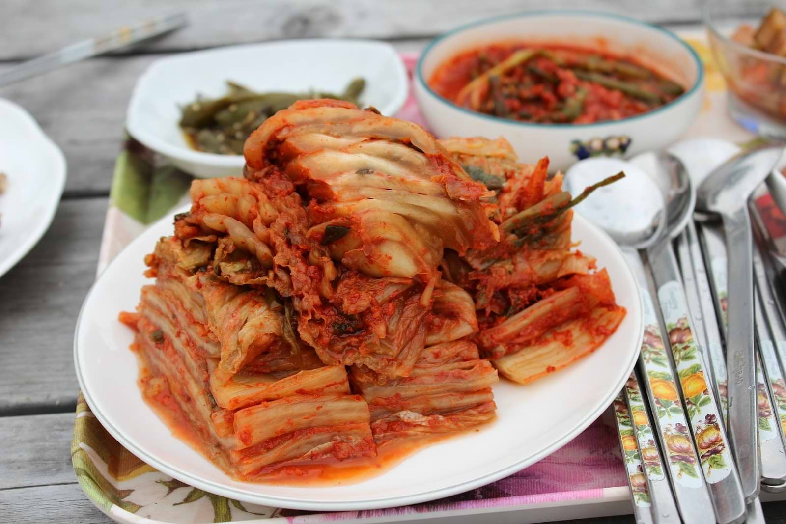 A plate of kimchi, a source of vegan probiotics