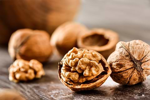 Walnuts on a table