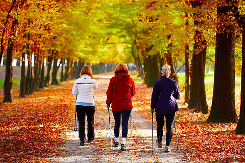 Older women walking in the fall 