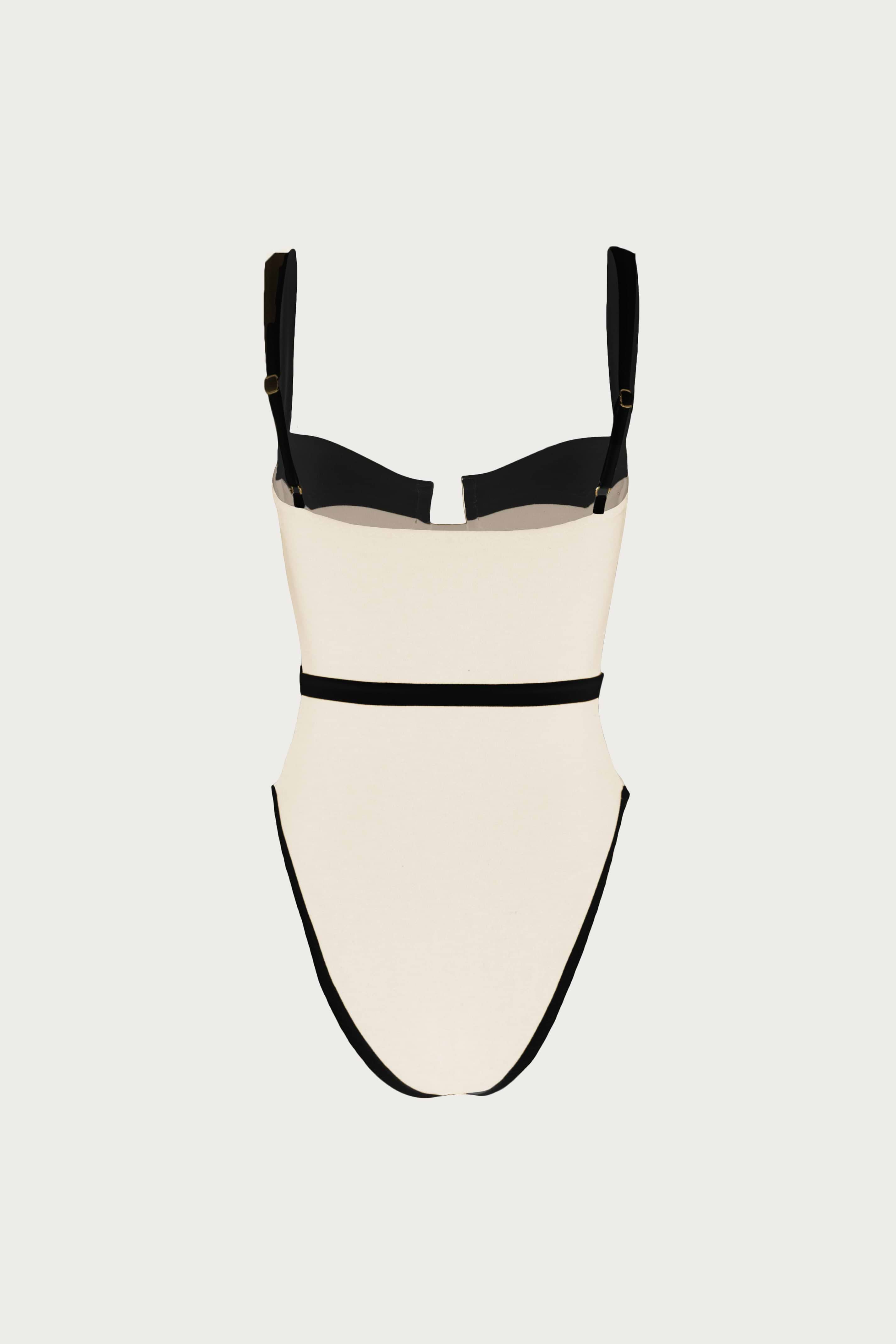 SAME Western One Piece | Faux Suede Cream/Black | Women's Swimwear