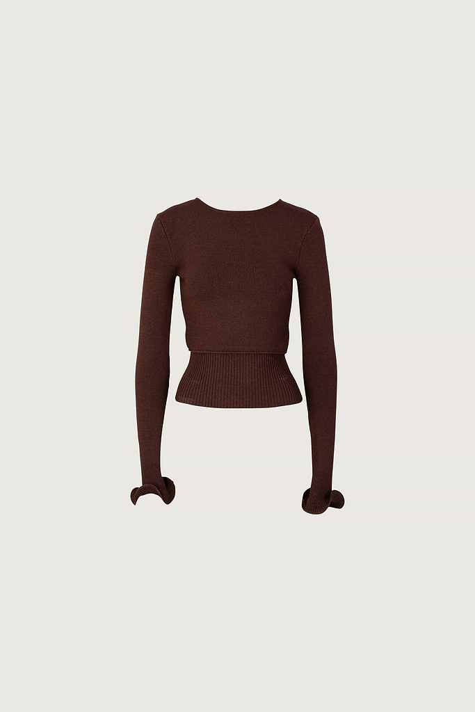 SAME Ruffle Hem Sweater in Chocolate Brown