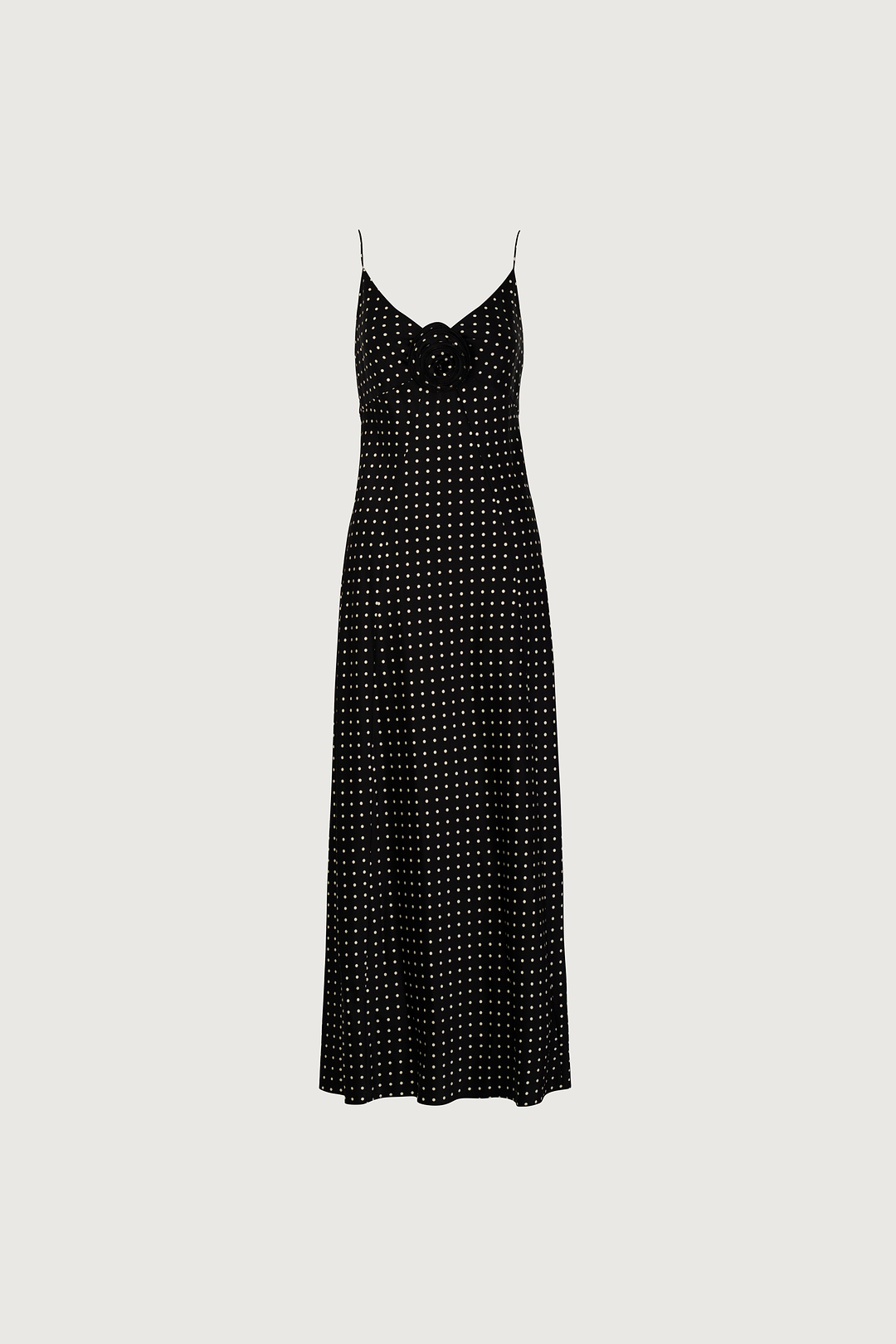 Deep V Rosette Gown (Black Polka Dot)