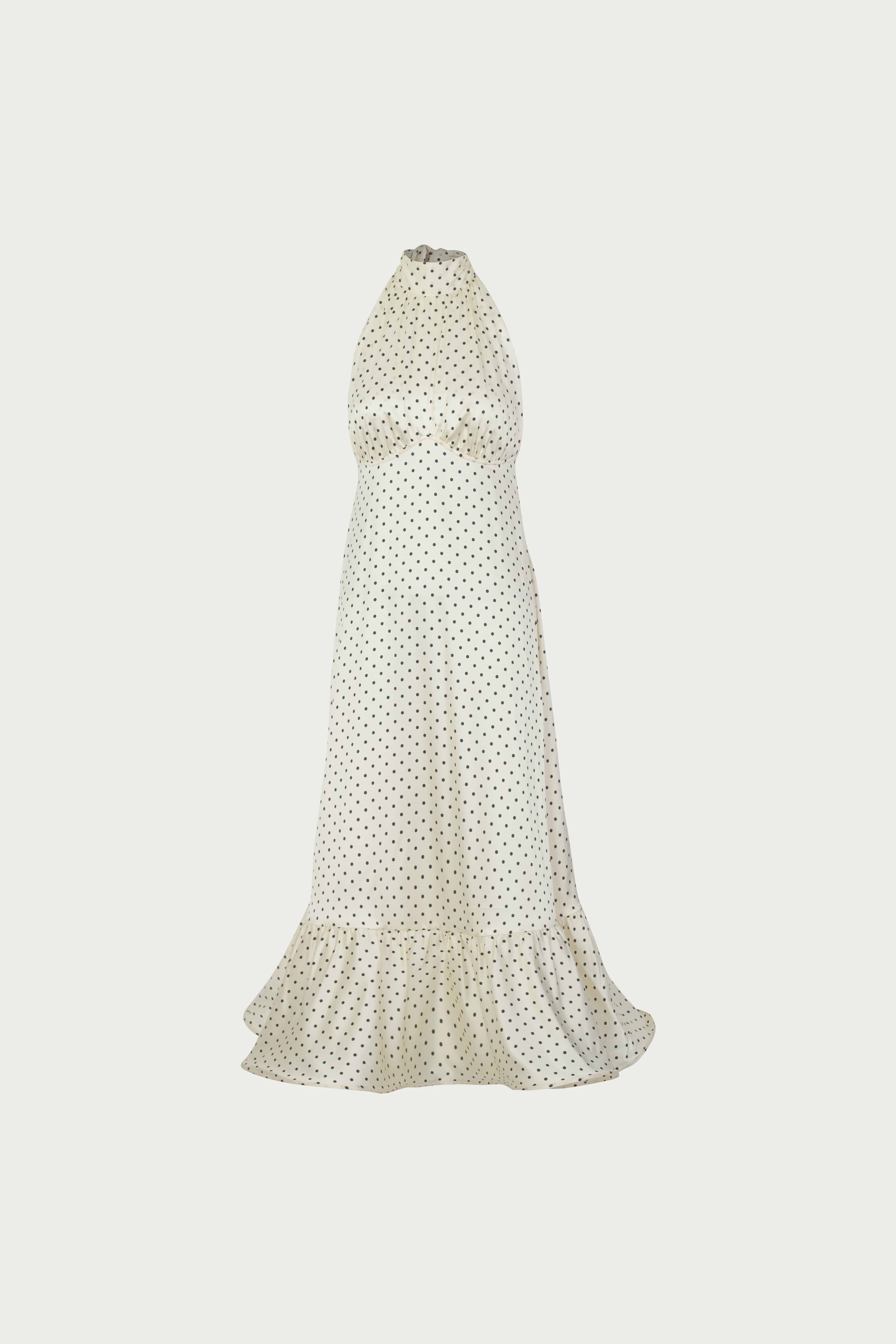 Same Halter Flounce Midi Dress | Cream Polka Dot