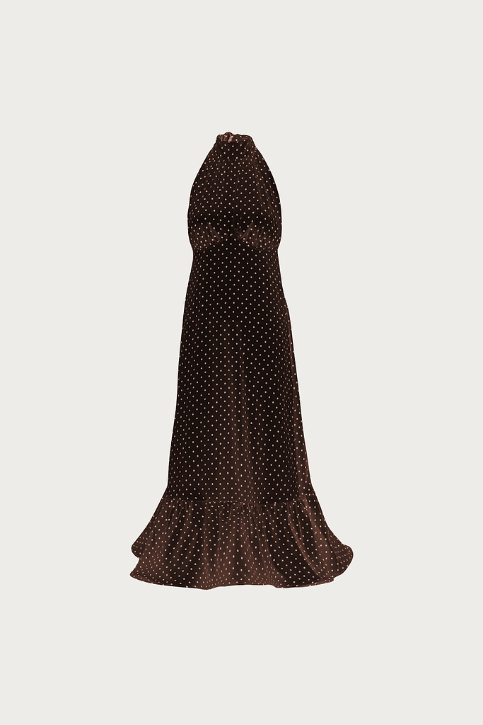 SAME Halter Flounce Midi Dress | Brown Polka Dot