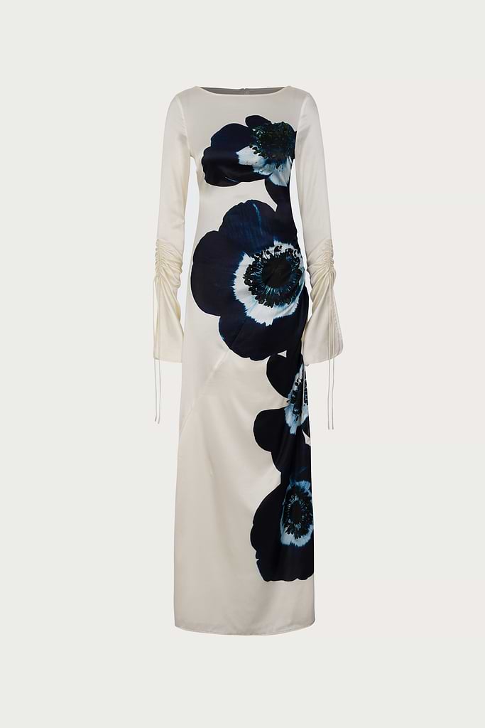 navy and cream floral dress Pagoda Floral Satin Maxi Dress Cream/Navy | Wedding Guest Dress | Maxi