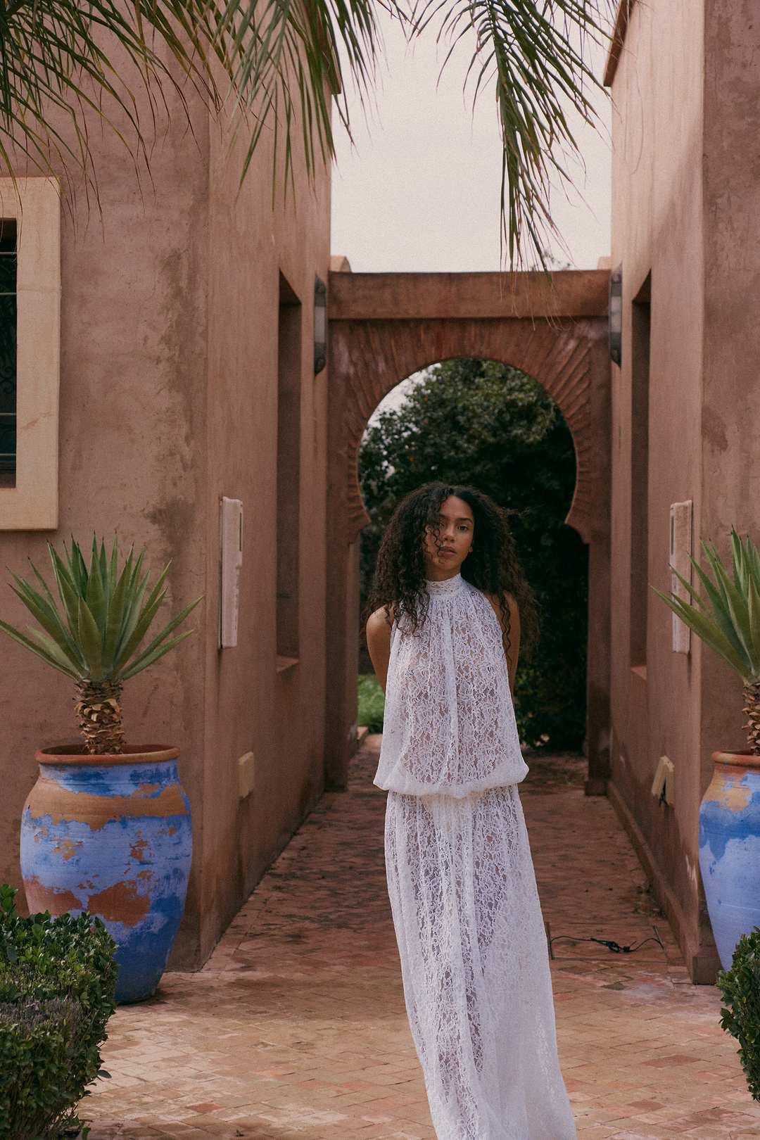 Drop Waist Lace Gown (White)