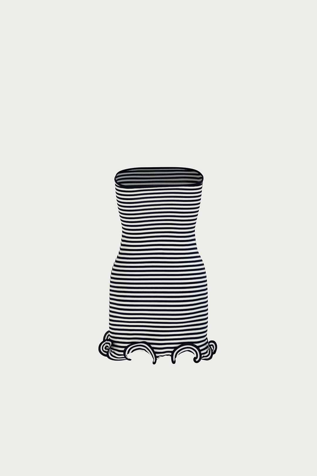 black stripe frill detail mini dress Bandeau Frill Hem Detail Mini Dress In Blue Stripe | EGO US