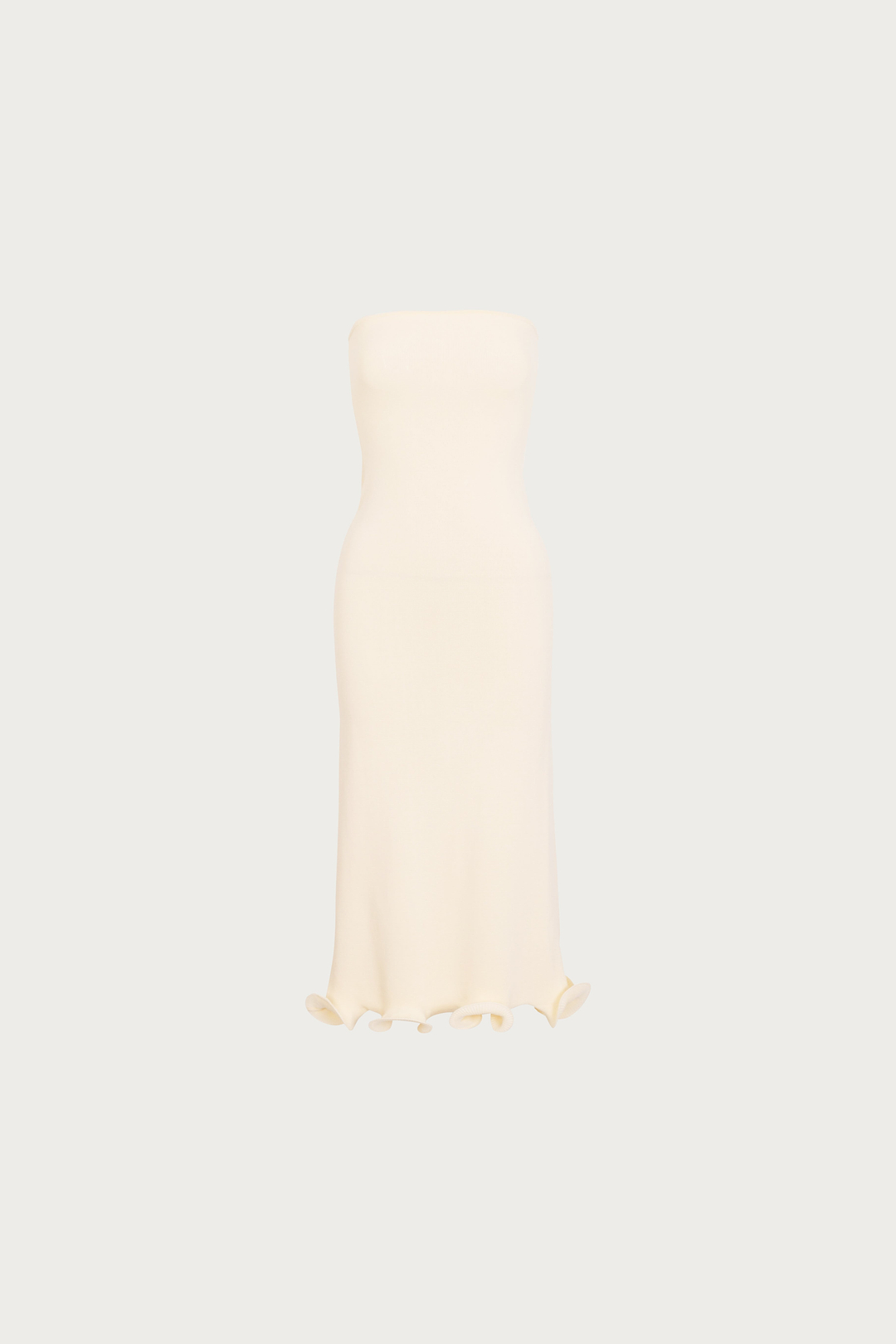 Ruffle Hem Strapless Dress (Cream)
