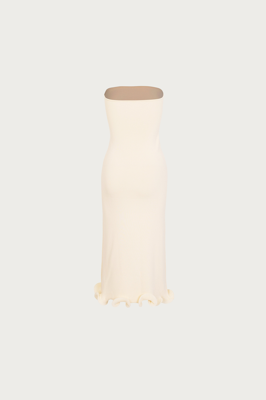 Ruffle Hem Strapless Dress (Cream)