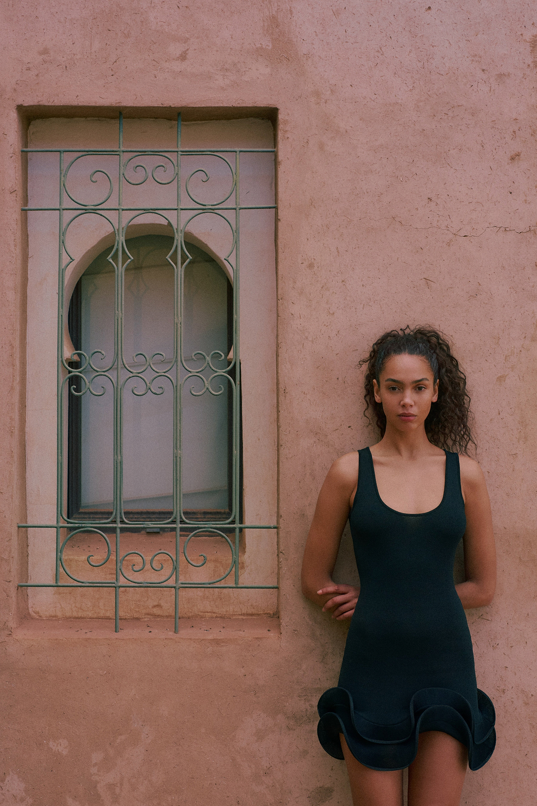 Double Ruffle Hem Mini Dress (Black)