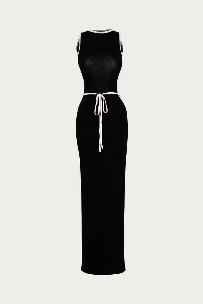 high neck maxi dress amazon SAME Tie Maxi Dress | Black/Cream