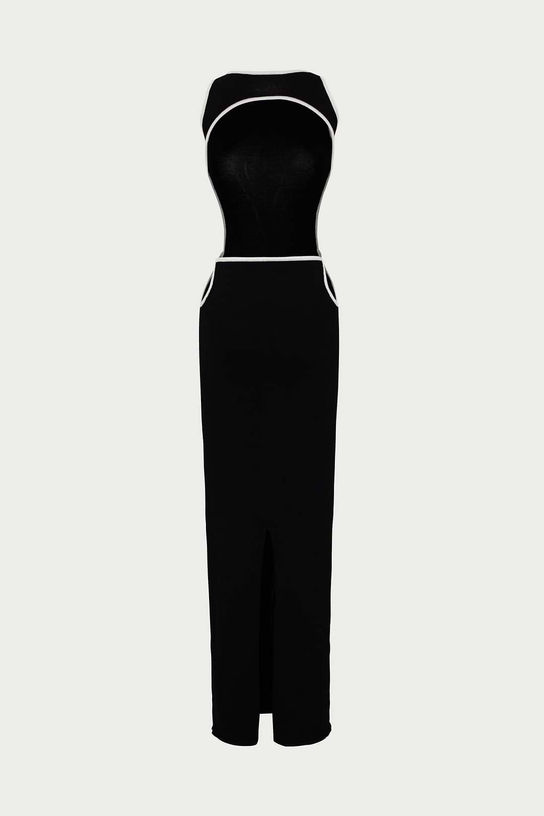 Same Tie Maxi Dress | Cream/Black | Women's Knit Dress L / Cream/Black Same Tie Maxi Dress | Cream/Black | Women's Knit Dress L / Cream/Black