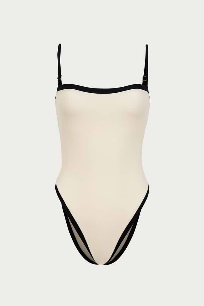 SAME LOS ANGELES Colorblock One Piece (Faux Suede Cream/Black)