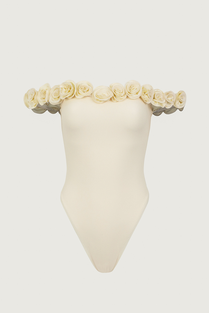 SAME Rose Off Shoulder One Piece | Faux Suede Cream/Cream