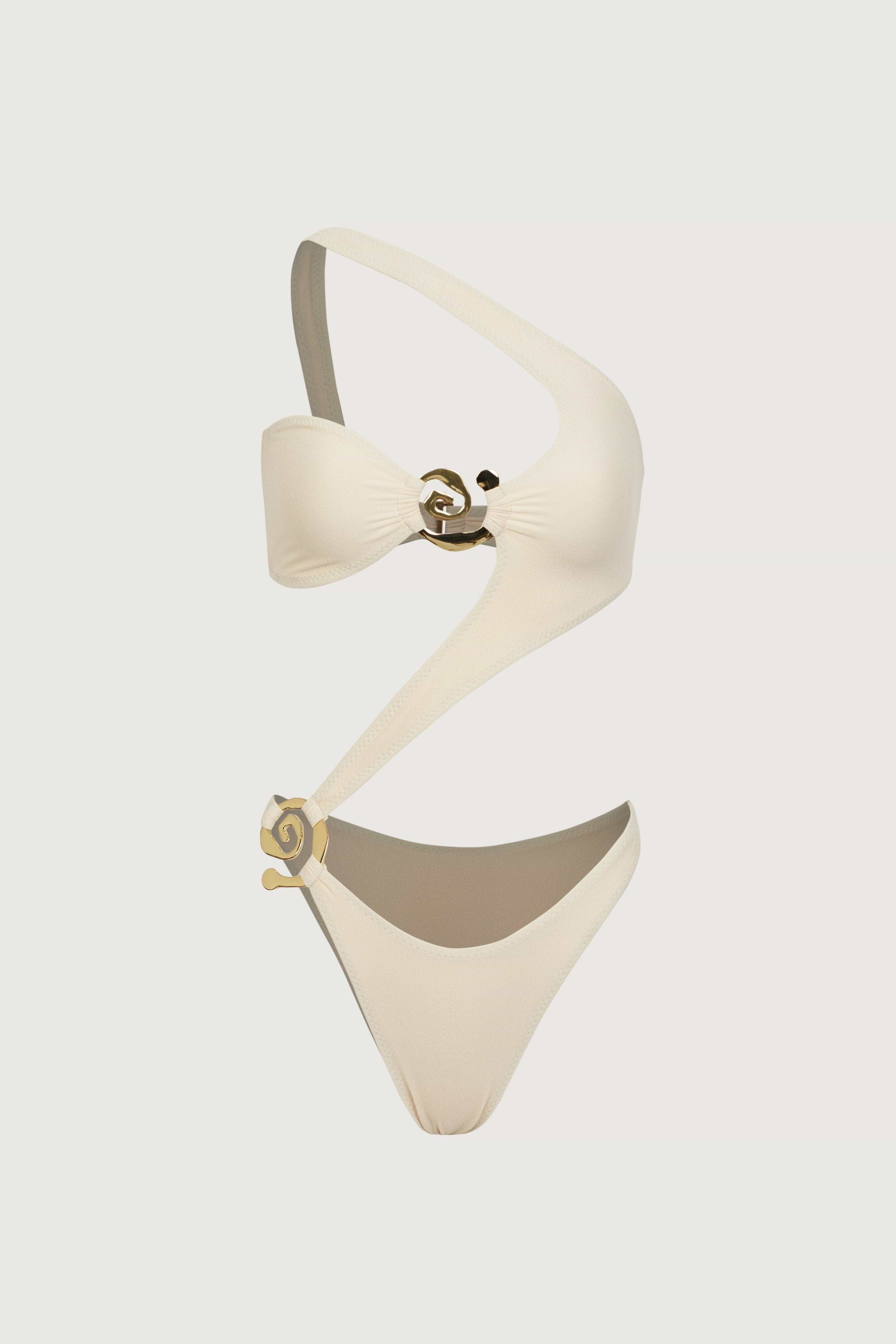 SAME Spiral One Shoulder One Piece | Faux Suede Cream