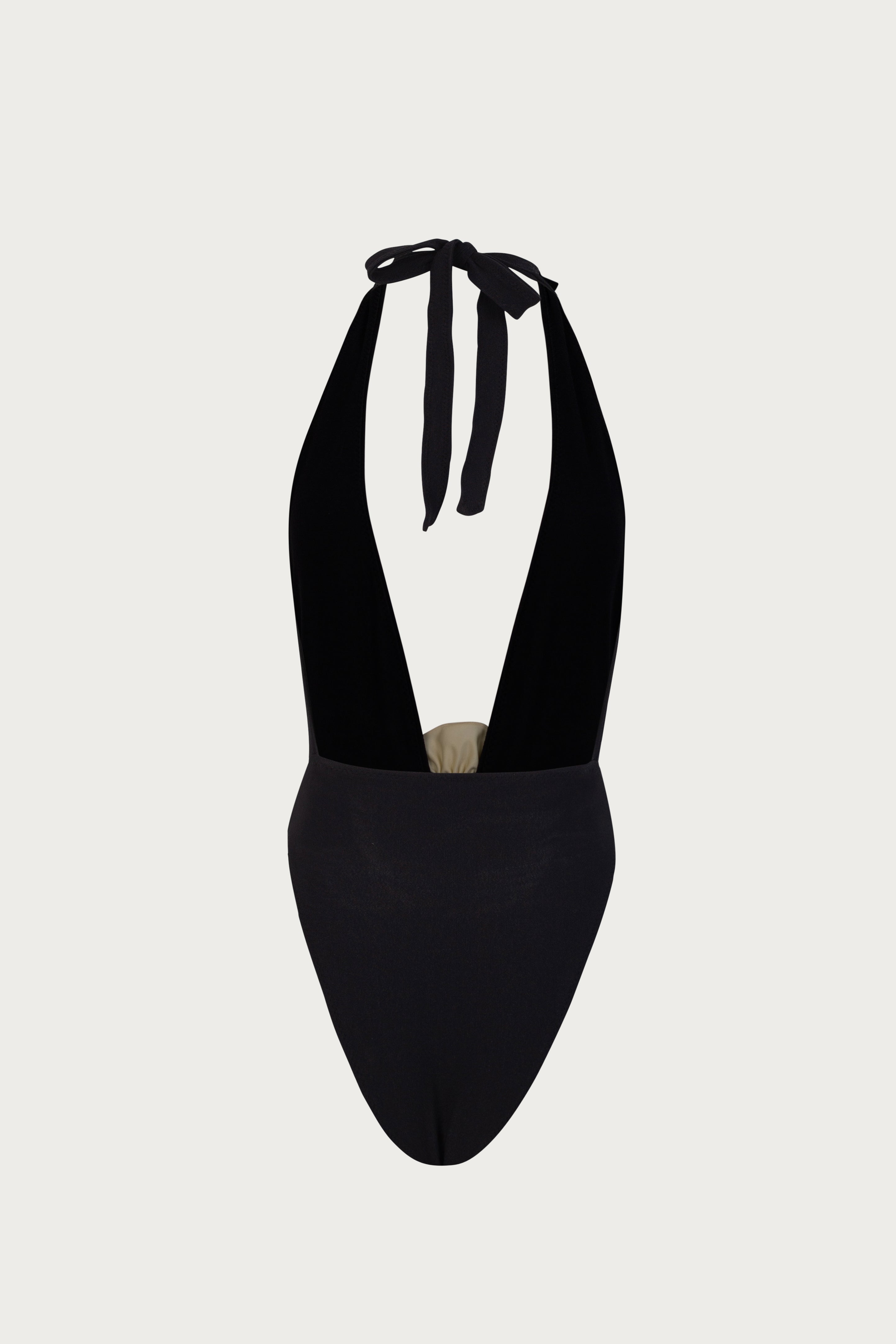 SAME Rose V One Piece | Faux Suede Black/Cream