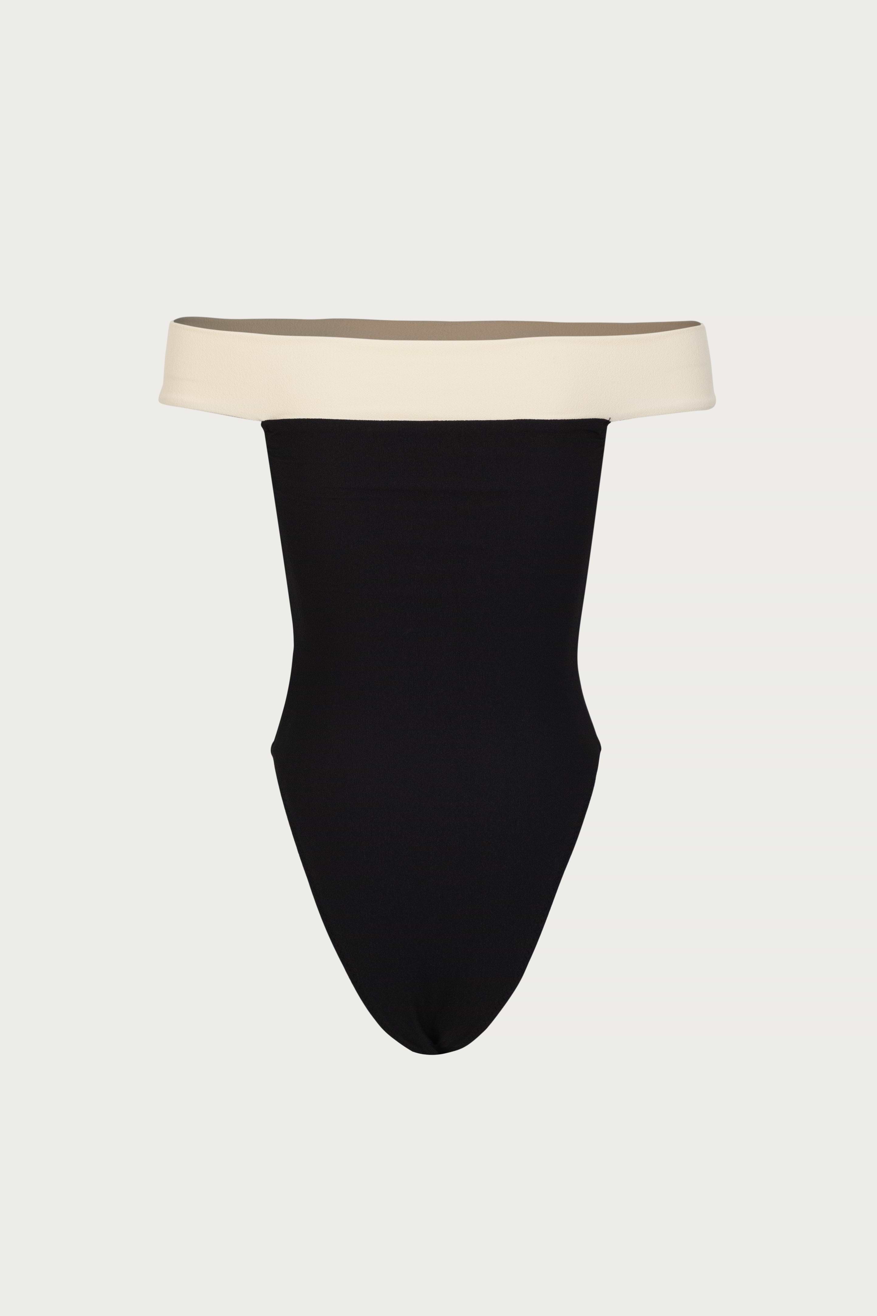 SAME Off Shoulder One Piece | Faux Suede Black/Cream