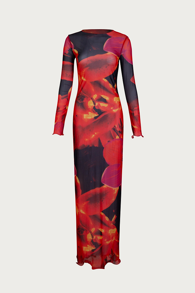 SAME Mesh Maxi Dress | Red Tropical