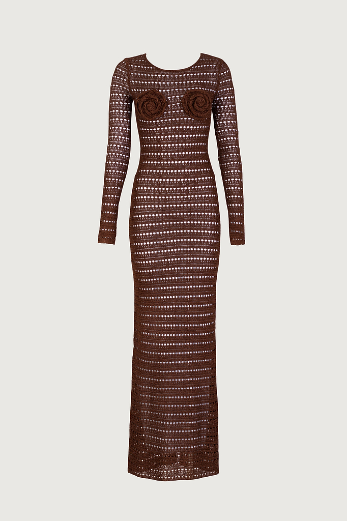 SAME Rosette Crochet Dress | Chocolate Brown