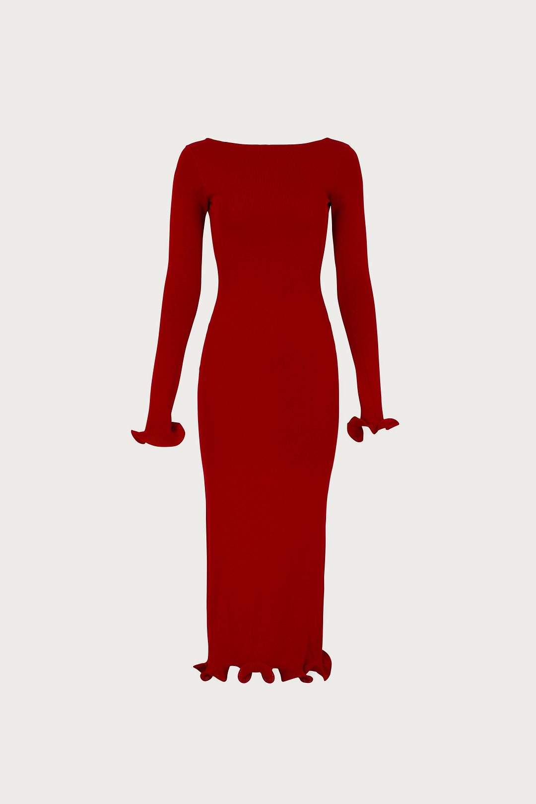 Ruffle Hem Midi Dress (Red)