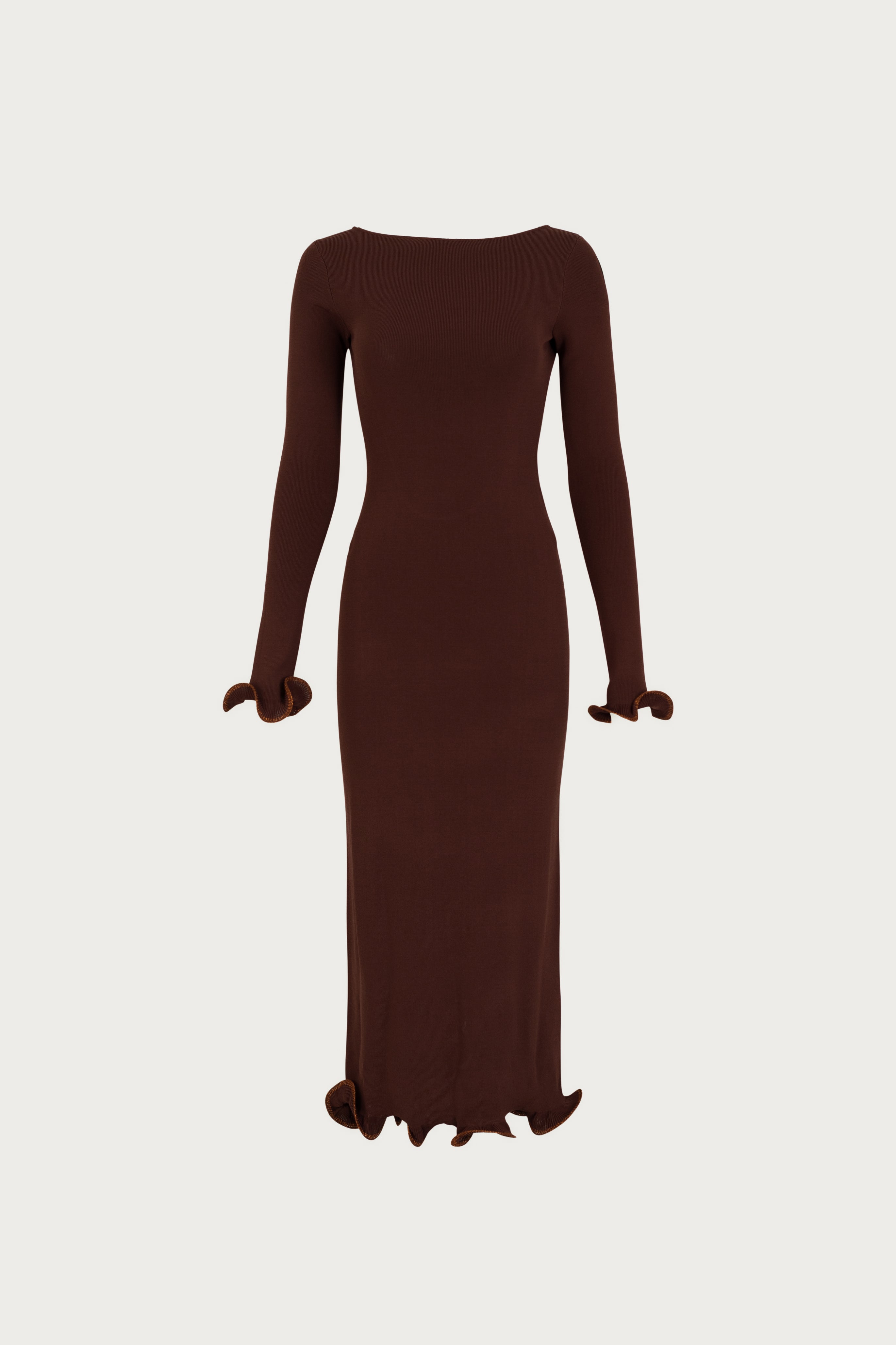 Same Ruffle Hem Midi Dress | Chocolate Brown/Brown Lurex