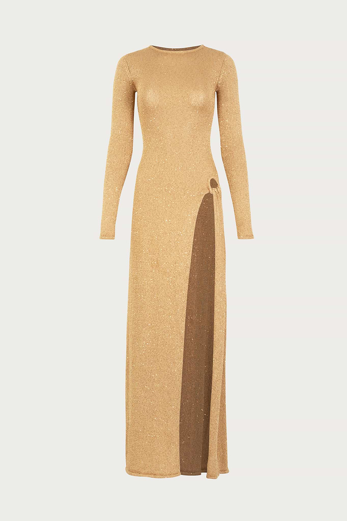 SAME Los Angeles Long Sleeve Twist Dress (Gold Sequin)