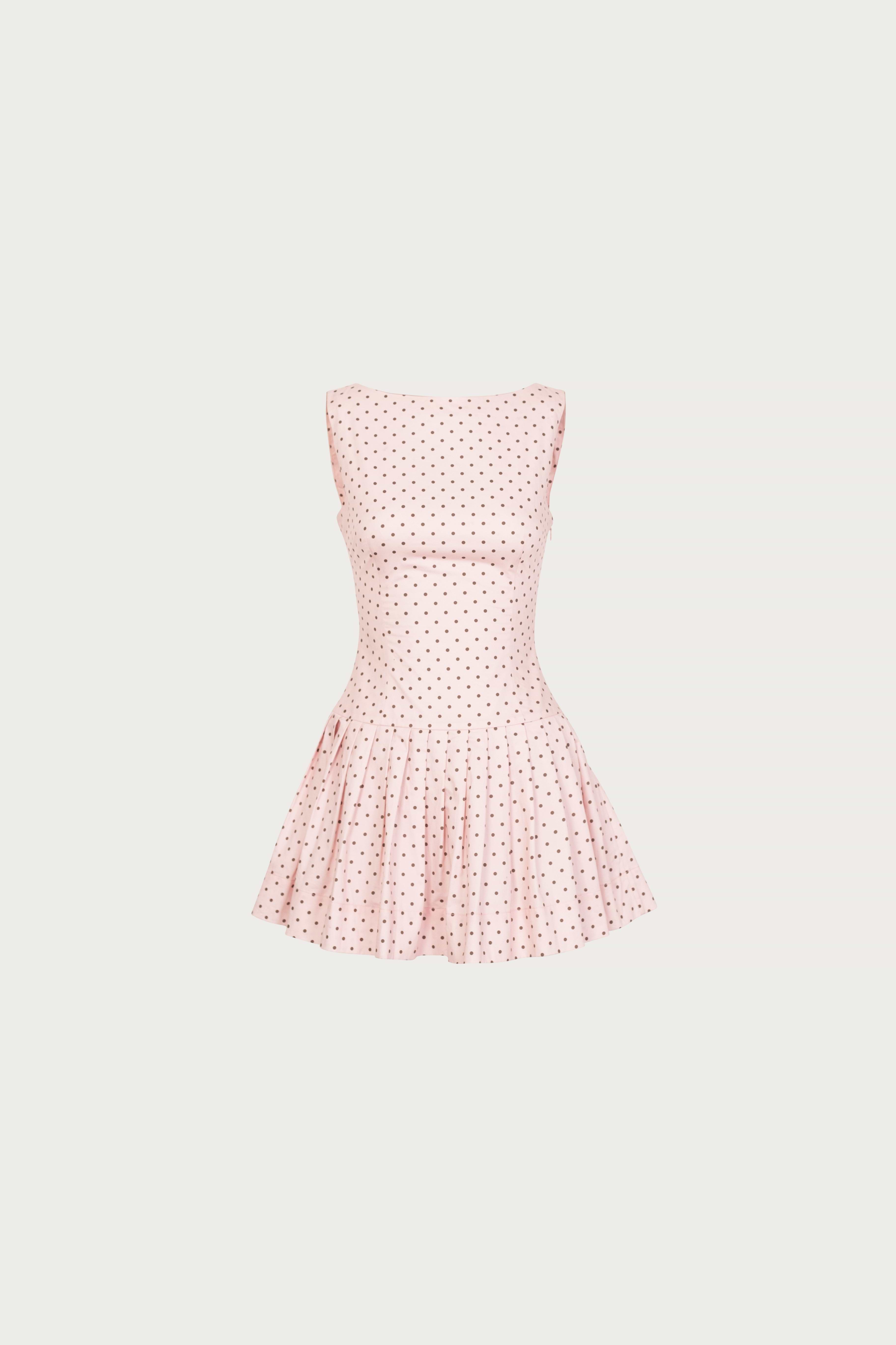 SAME Poplin Mini Dress | Pink Brown Polka Dot | Women's Dress