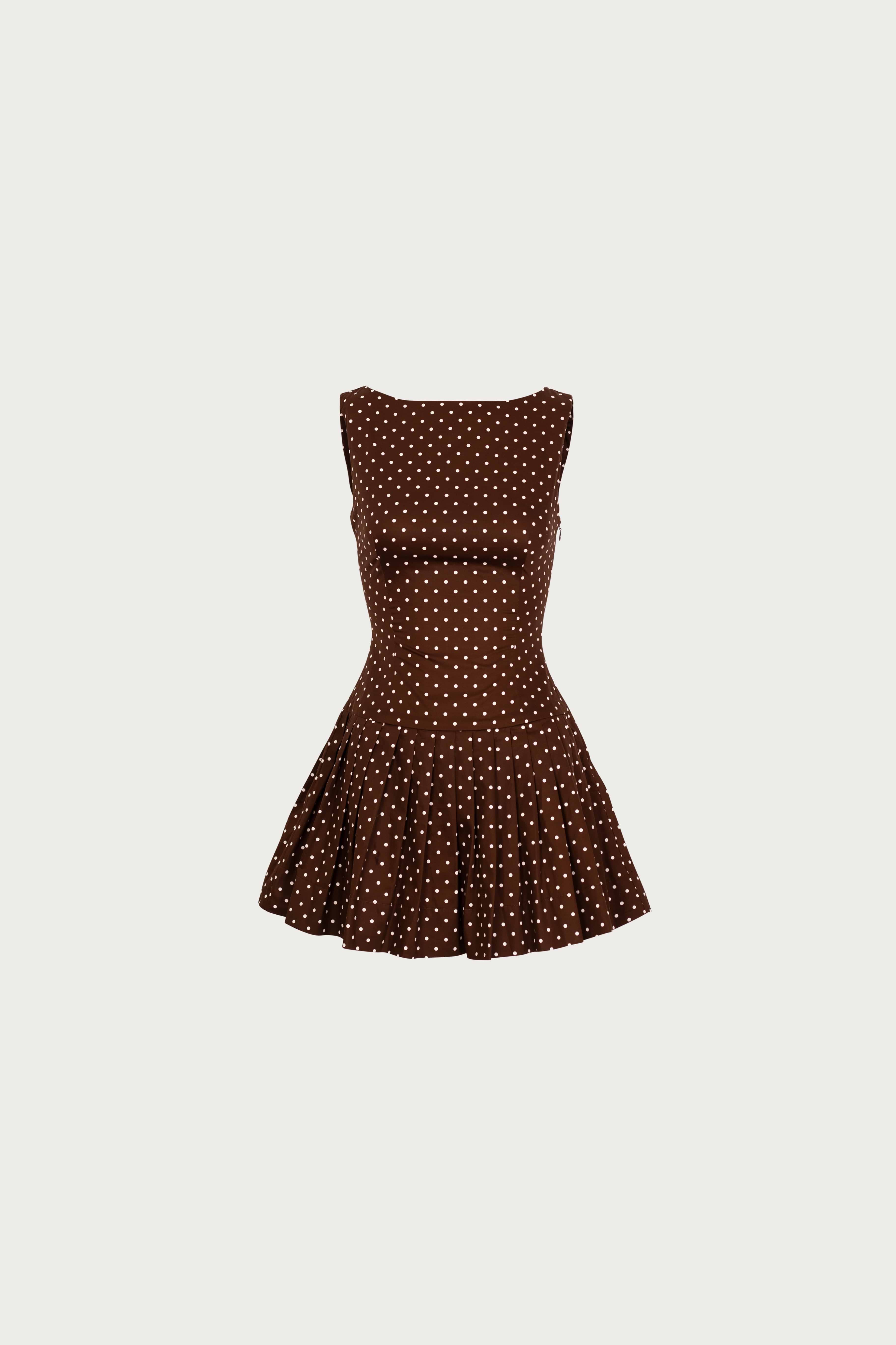 SAME Poplin Mini Dress | Brown White Polka Dot