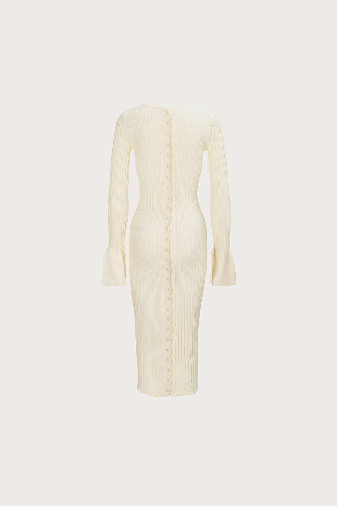 Cuffed Ribbed Knit Dress (Cream)