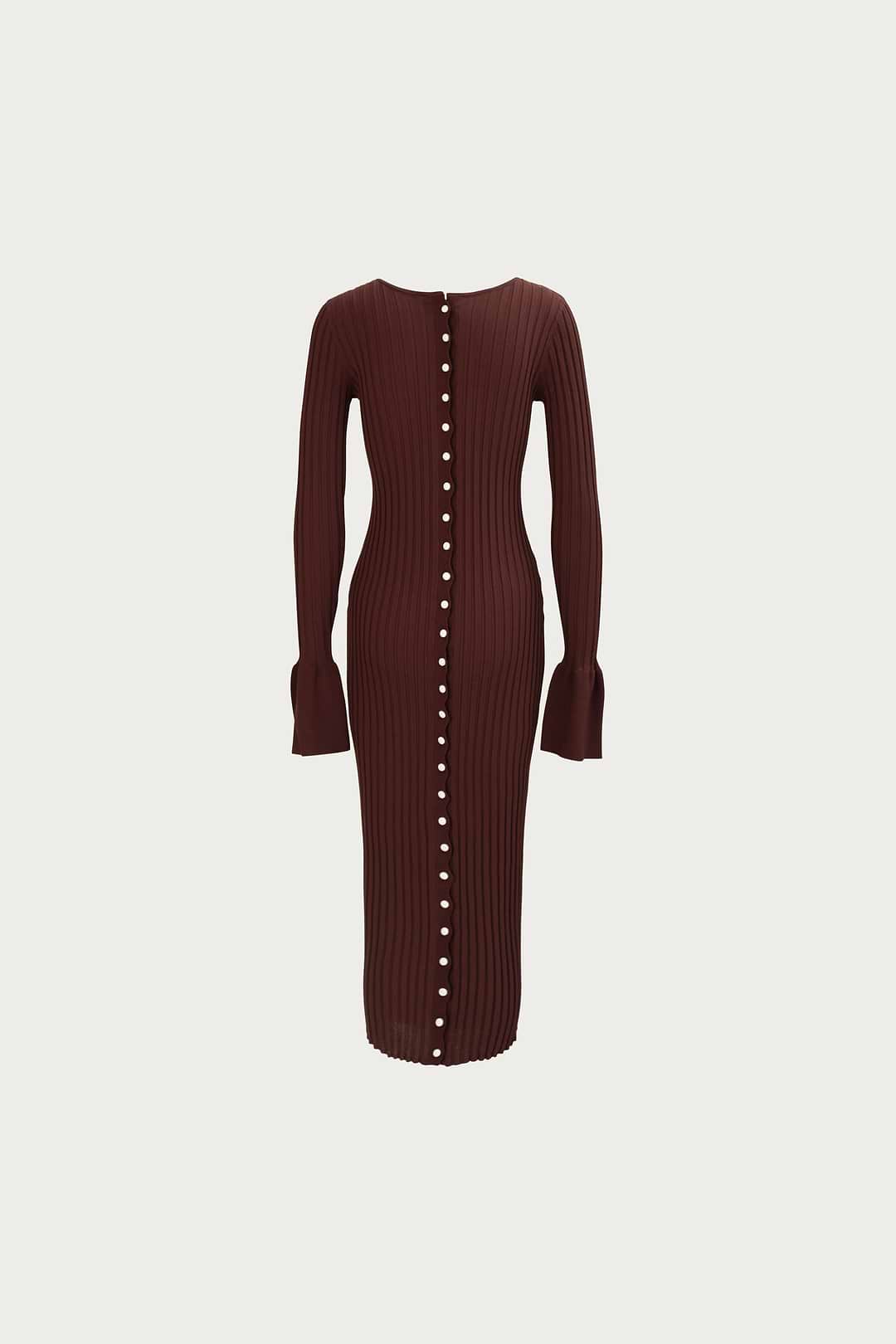 Same | Cuffed Ribbed Knit Dress | Brown | Women's Knit Midi Dress S / Chocolate Brown Same | Cuffed Ribbed Knit Dress | Brown | Women's Knit Midi Dress S / Chocolate Brown