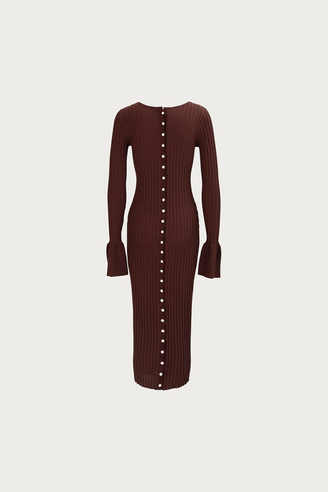 Cuffed Ribbed Knit Dress (Chocolate Brown)