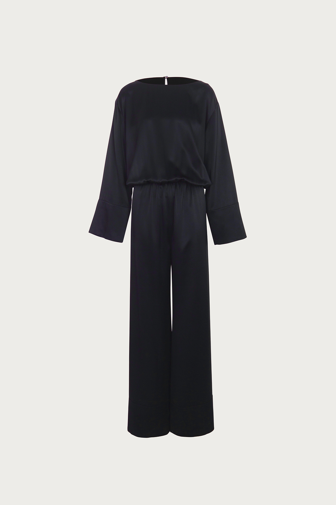 Long Sleeve Silk Jumpsuit (Black)