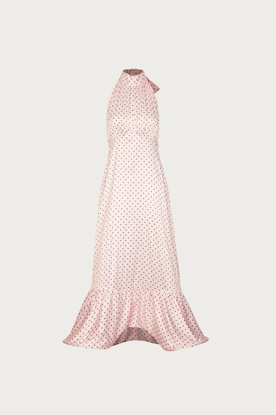 Halter Flounce Midi Dress (Pink Polka Dot)