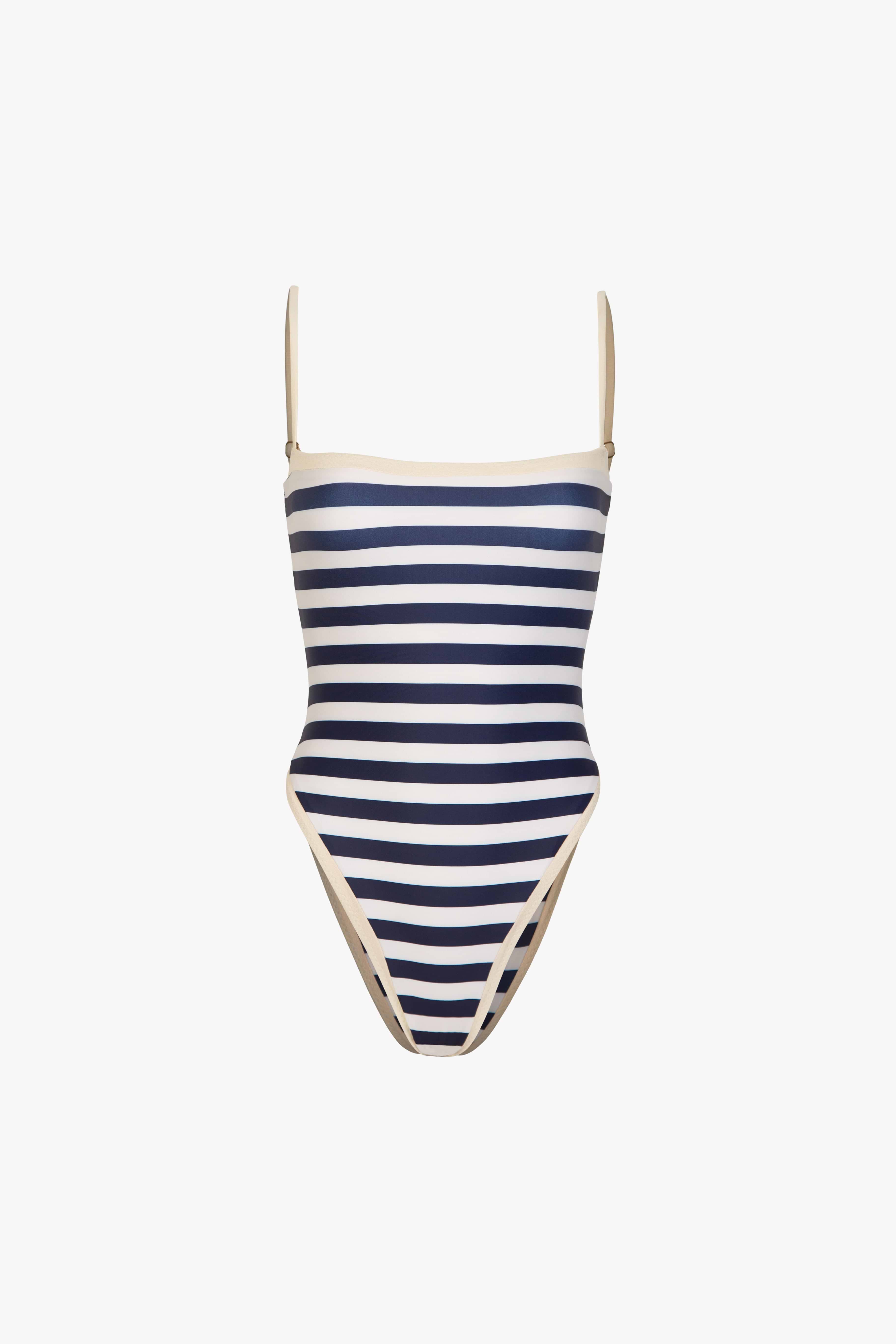 Colorblock One Piece (Navy Cream Stripe)